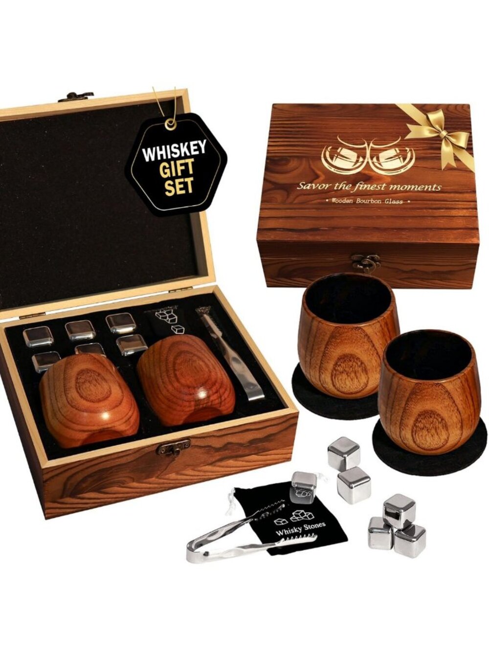 Classic Charred Wooden Bourbon Glass - Unique Gifts for Men, Perfect for Whiskey